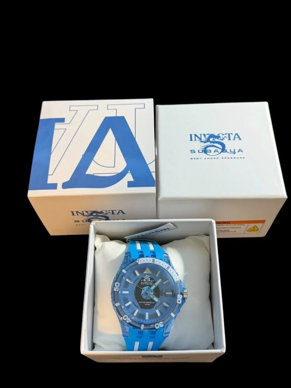 Invicta Subaqua 69449 Blue & White Silicone Band Transparent Case Watch NEW